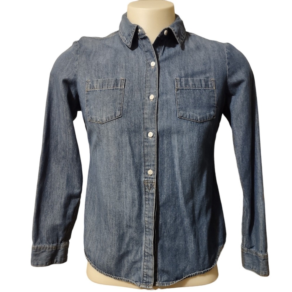 Falls Creek Shirt Women's Size Medium Blue Denim Western Button Up Pockets Rodeo